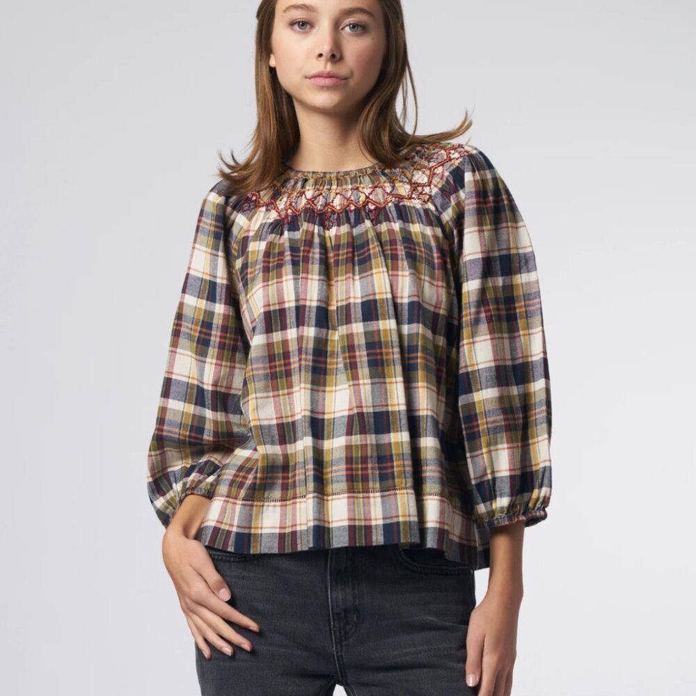 NWT The Great Sea Glass Top Plaid Blouse with Embroidered Detail Size 3 (Large)